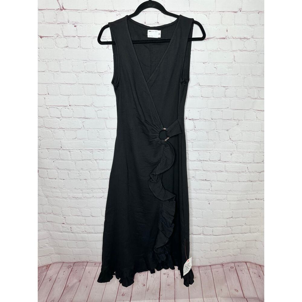 NEW ASOS Design Midi Sundress Black Womens US 6 Ruffle Hem Ring Detail